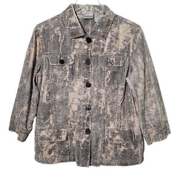 Chicos 2 Snakeskin Jacket Lightweight Metallic Linen Blend Womens Large - Picture 1 of 9